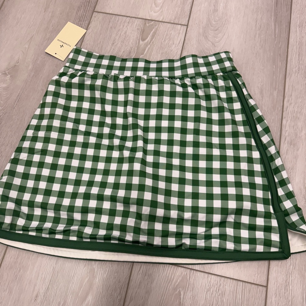 Tuckernuck Green and White Wrap Mini Skirt